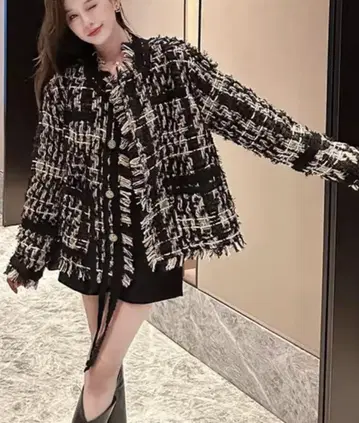 노카라 트위드 자켓 블랙 화이트