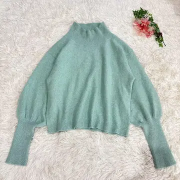 LILLYLYNQUE 하이넥 퍼프 슬리브 니트 릴리린 M38 민트 그린