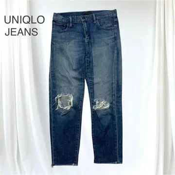 UNIQLO JEANS 새상품급 데미지 데님 크롭 크러쉬 가공