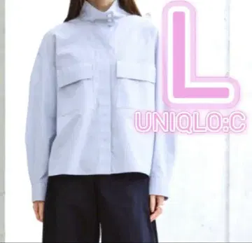 유니클로C 코튼 스탠드 카라 셔츠 자켓 스트라이프 블루 L 2