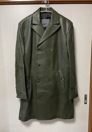ZARA MAN 더블 브레스트 가죽 자켓 올리브 그린