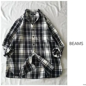 BEAMS [세탁 가능] 두꺼운 소재 체크 긴팔 코튼 셔츠 블라우스