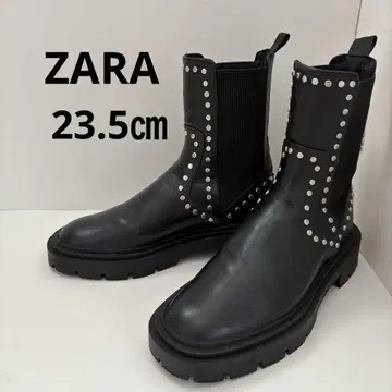 새상품급 ZARA 사이드 고어 부츠 통굽 트랙 밑창 가죽 블랙