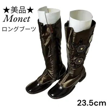 새상품급 Monet 모네 꽃무늬 자수 롱 부츠 23.5 여성용 가죽