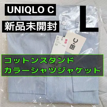 유니클로 C 코튼 스탠드 카라 셔츠 자켓 스트라이프 블루 L 5