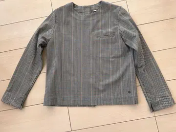 45r 체크 무늬 긴팔 스트레치 울 셔츠 블라우스