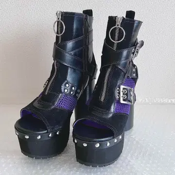 YOSUKE 통굽 부츠 샌들 블랙 퍼플 블랙 보라색 힐 높이 통굽