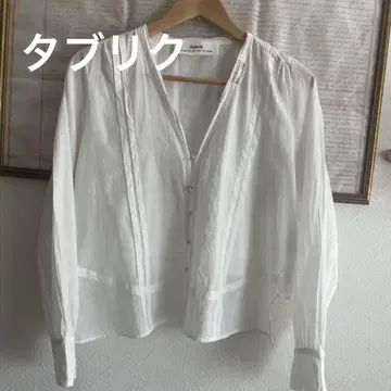 Tabrik 화이트 긴팔 블라우스 엘레강트 코튼