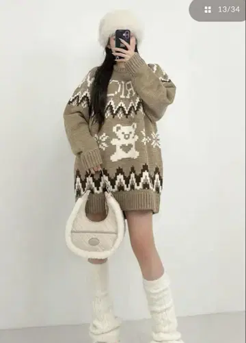 다리치 노르딕 베어 니트 풀오버 베이지