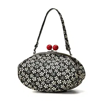 교토 산비도 리큐매화 패턴 빨간 구슬 가마구치 핸드백