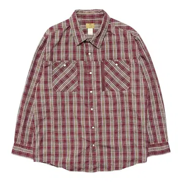 구제 빈티지 체크 무늬 긴팔 셔츠 웨스턴 남성용 L 마룬 계열