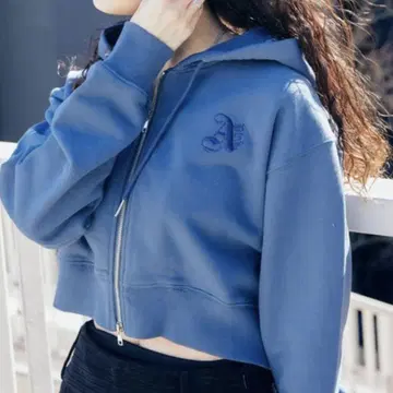 atmos pink 아토모스핑크 로고 자수 숏 ZIP 후디 NAVY