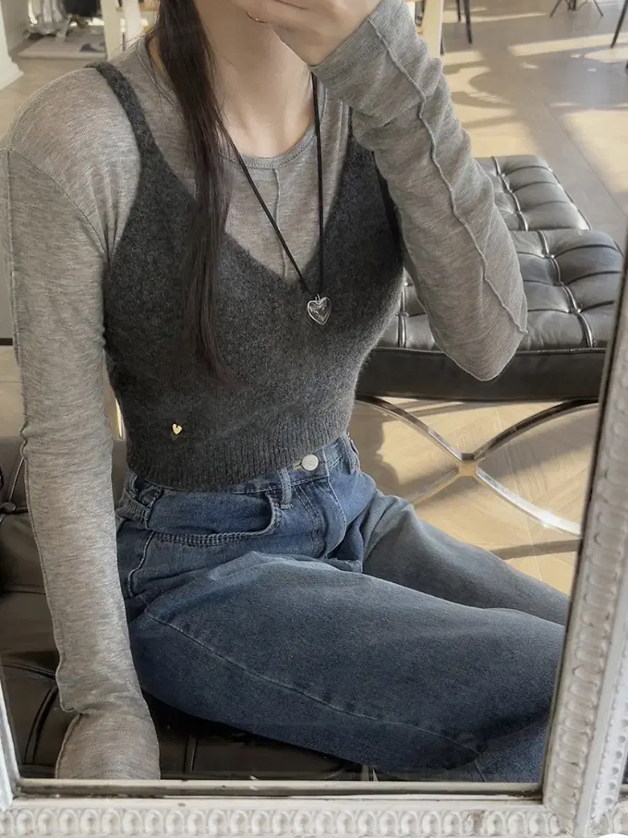 Deyin Ribbon Layered Knit Bustier Top