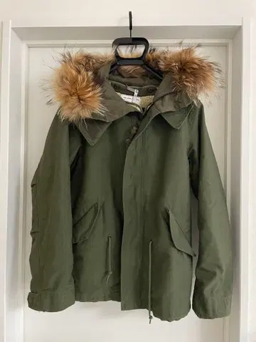 monkey Time 올리브 그린 모즈 코트 후드 부착