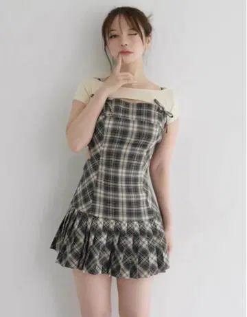 andmary Karen 체크 미니 드레스 베이지