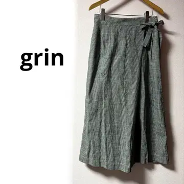 grin 체크 랩 팬츠 와이드 팬츠 린넨