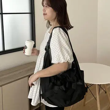 [ SAPON ] 발수 리본 나일론 숄더백