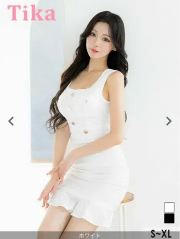 슬리브리스 버튼 원컬러 밑단 프릴 와플 스트레치 타이트 미니 드레스