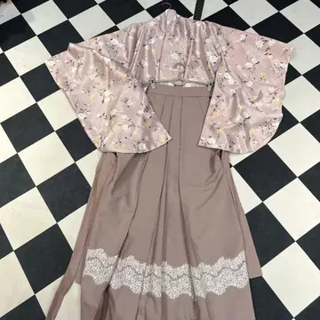 꽃무늬 레이스 하카마 세트 옅은 핑크 끈 아랫길이 95cm