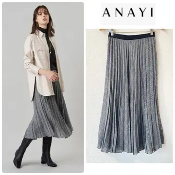 아나이 38 비에라 체크 플리츠 스커트