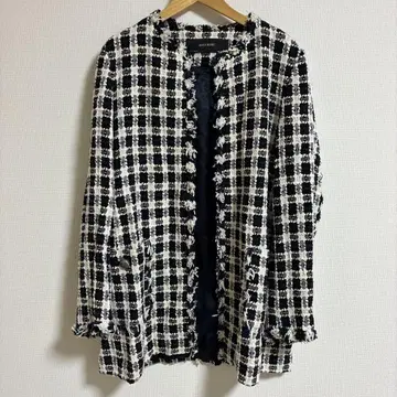 ZARA BASIC 노카라 체크 자켓
