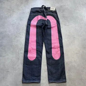 32 x 35 Evisu 핑크 대흑 더블니 진한 진한 신치 벨트 No.2