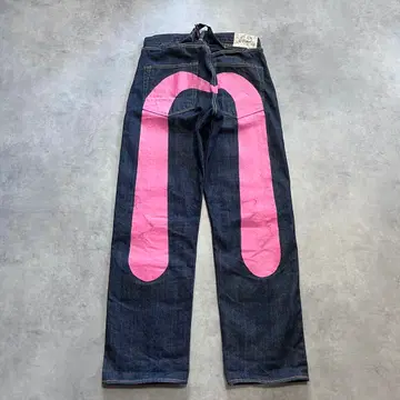 32 x 35 Evisu 핑크 대흑 더블니 진한 진한 신치 벨트 No.2