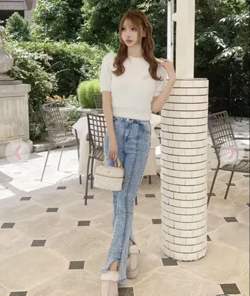 cherimi 슬림 레그 스트레치 플레어 데님 M 블루