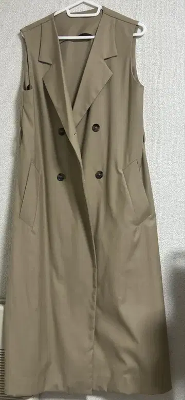 베이지 더블 브레스트 롱 베스트 S