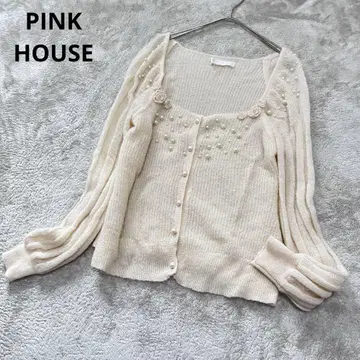 새상품급 핑크하우스 펄 플라워 모티브 복슬복슬 니트 가디건