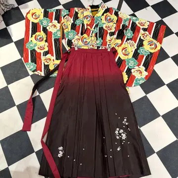 꽃무늬 하카마 세트 끈 아래 95cm