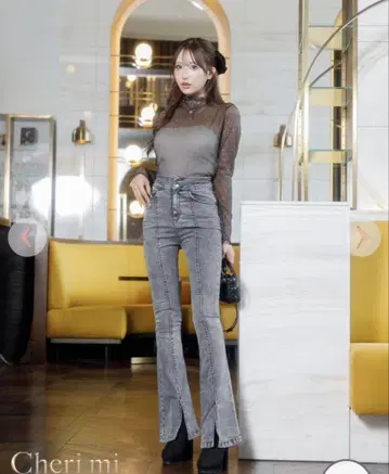 cherimi 슬림 레그 스트레치 플레어 데님 M 그레이