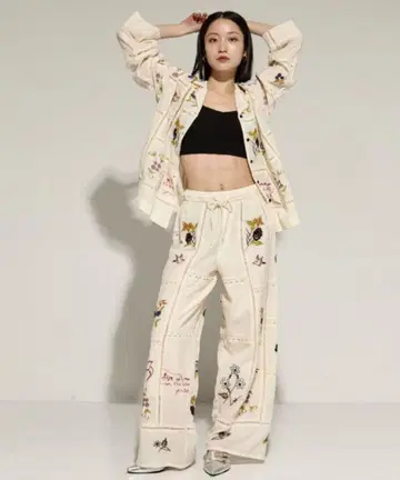 택 포함 Embroidery Patchwork Trousers