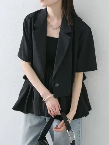 mystic 미스틱 반팔 숏 자켓 테일러드 블랙
