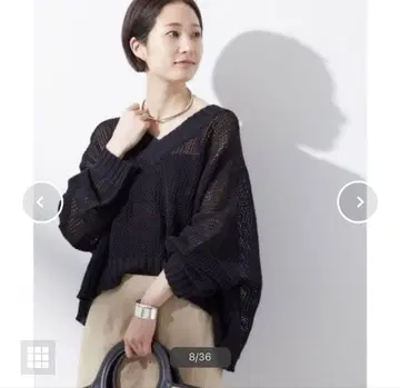 LESSAGE 메쉬 와이드 V넥 풀오버