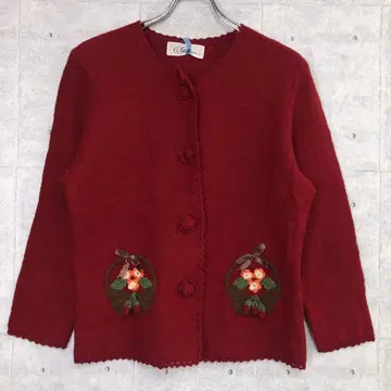 컨트리 걸리시 코티지코어 구제 의류 입체 딸기 자수 니트 가디건