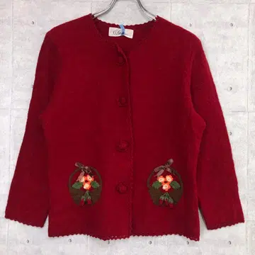 컨트리 걸리시 코티지코어 구제 의류 입체 딸기 자수 니트 가디건