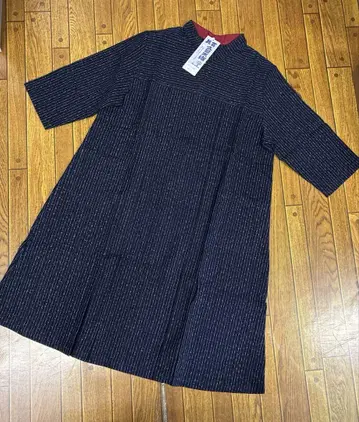 구루메 시지라 직조 Kurumeori 스트라이프 무릎 기장 원피스 M-L