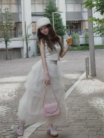 다리치 랜덤 턱 튤 롱 스커트