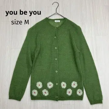 you be you 크루넥 꽃무늬 자수 모헤어 니트 가디건 M