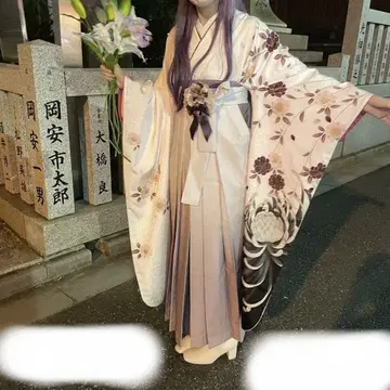 화이트 블랙 그라데이션 후리소데 하카마 세트 끈 아래 99cm