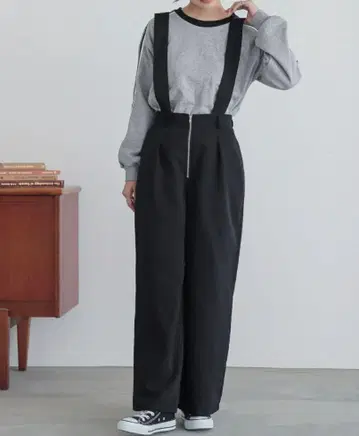 오샤레 워커 여성용 하의 와이드 스트레이트 서스펜더 포함