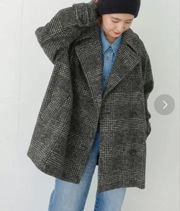 스픽 앤 스팬 W 슬라이버 체크 하프 코트