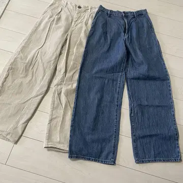 GU 코듀로이 와이드 팬츠 & UNIQLO 드레이프 데님 턱 팬츠
