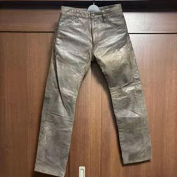 ABAHOUSE 브라운 가죽 슬림핏 팬츠