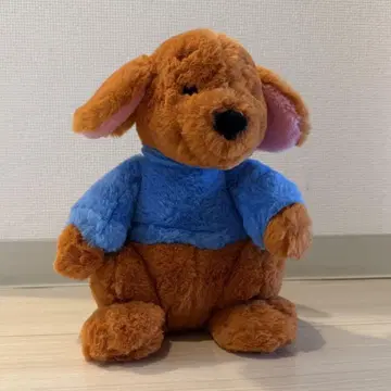브라운색 강아지 봉제 인형 파란 스웨터