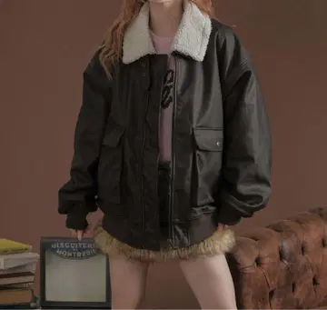 sedacle 보아 안감 인조 가죽 블루종 다크 브라운 L