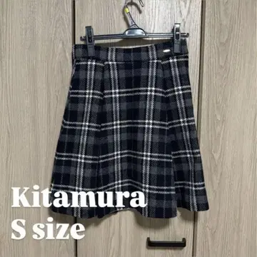 Kitamura 체크 무늬 플리츠 스커트 S 사이즈