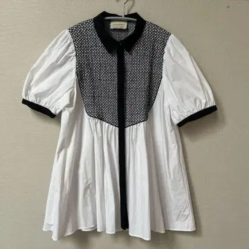 UNITEDARROWS 자수 콤비 숏 슬리브 블라우스