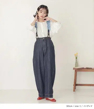 [ 오샤레 워커 ] 인디고 프릴 데님 살로펫